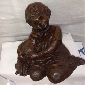 RedMill Handmade Somerville Girl with Cat Pecan Wood Figurine